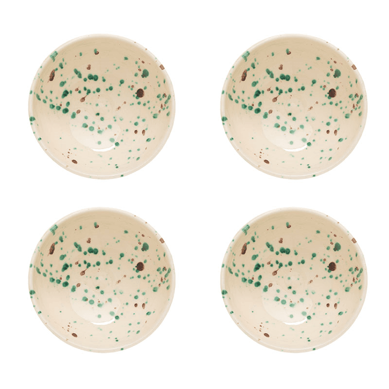 Manchada Set of 4 Speckled Bowls, D15cm, White & Green