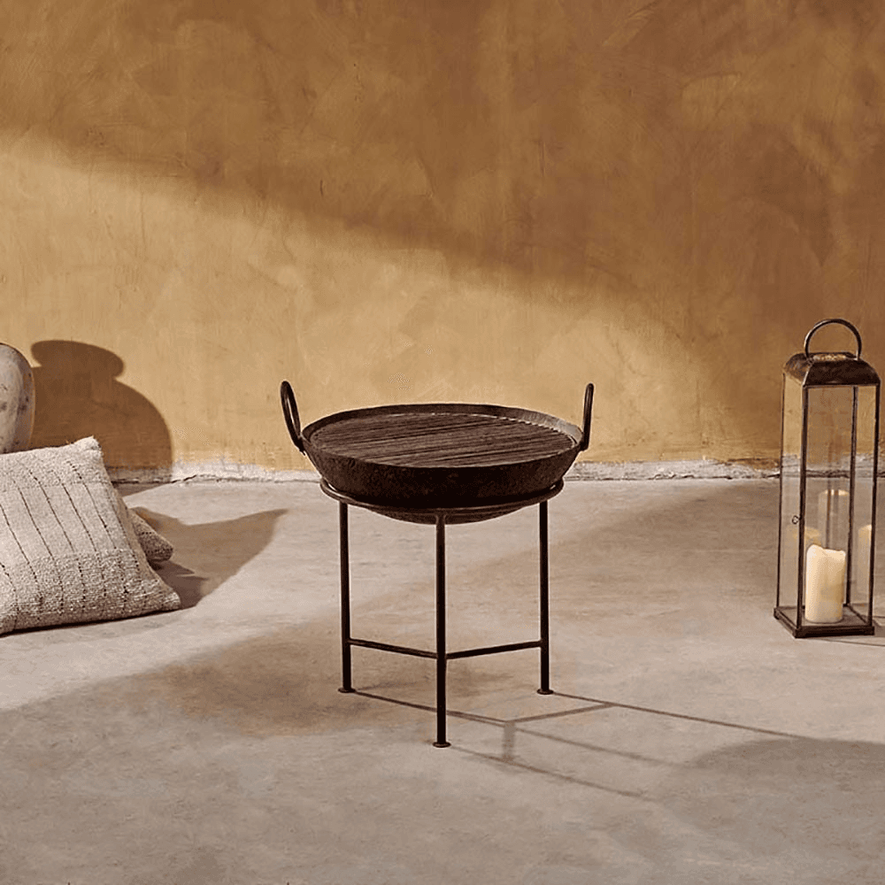 Reclaimed Fire Pit Kadai, H55 x D80cm, Black