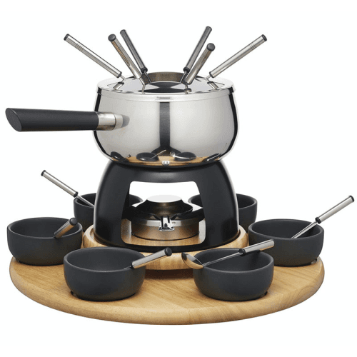 Image showing the 6 Person Party Fondue Set, Stainless Steel/Black Glaze product.
