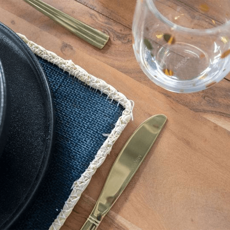 Jute Set of 4 Rectangular Placemats, 22 x 19cm, Blue