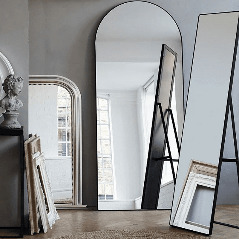 Chiltern Thin Metal Arch Mirror, 79 x 187cm, Black