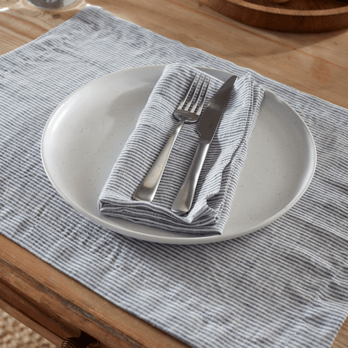 Image showing the Sid Stripe Set of 2 Placemats, 35 x 50cm, French Blue product.