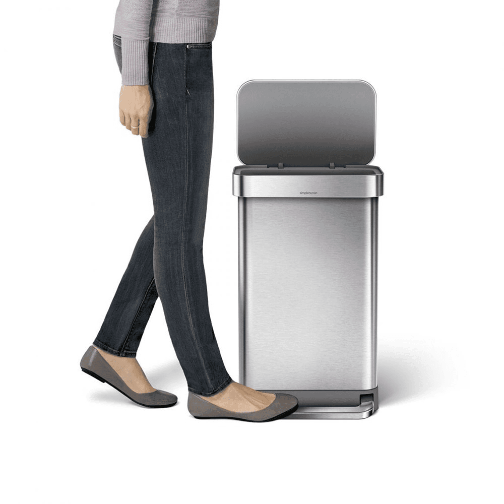 Rectangular pedal bin, H65.5cm - 45 litre, Brushed Stainless Steel