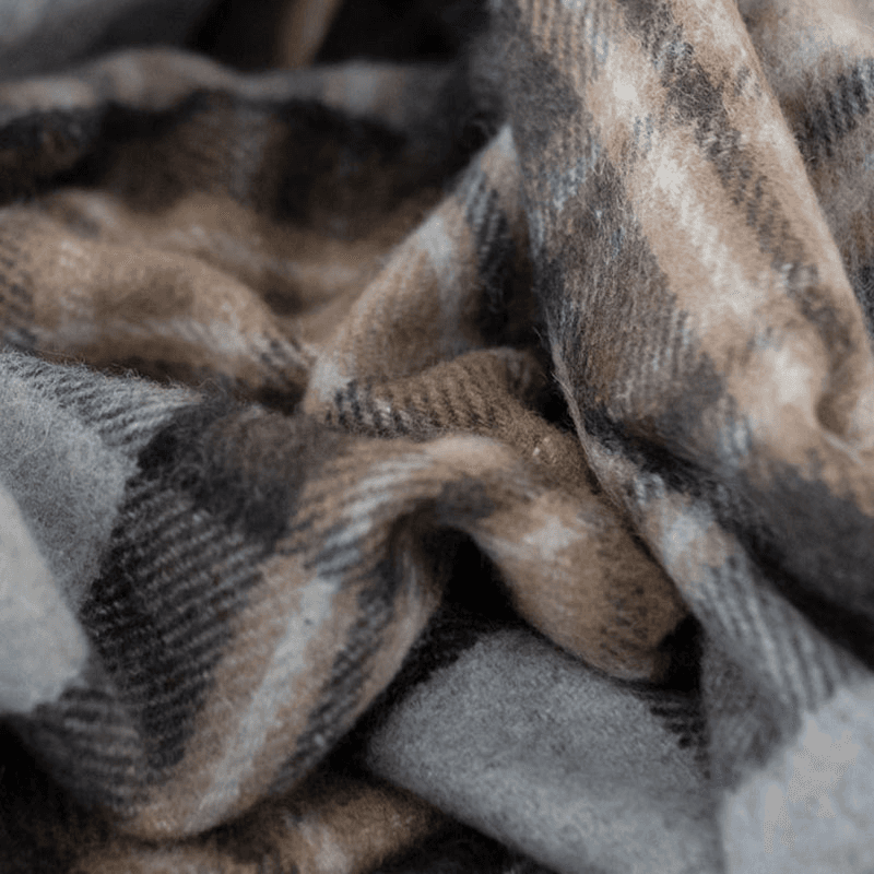 Recycled Wool Picnic Blanket with Brown Leather Carrier, 140 x 190cm, Mackellar Tartan
