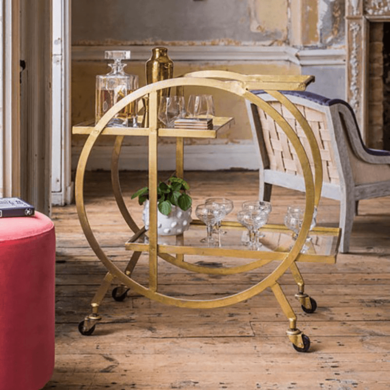 Kara Circular drinks trolley, H77 x W70 x D40cm, Brass