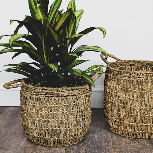 Image showing the Seagrass Set of 2 lined baskets, H30 x D35cm, Natural product.
