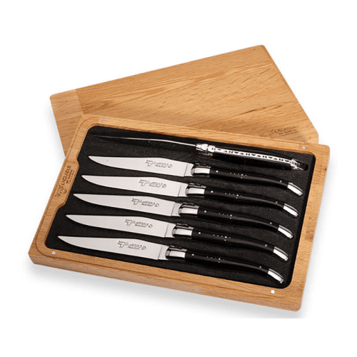 Image showing the Set of 6 Laguiole Steak Knives, Ebony Handles product.