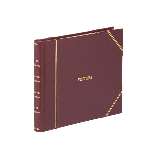 Image showing the Classic Half Bound Lined Visitors Book, L22 x W28.5cm, Burgundy Hide product.