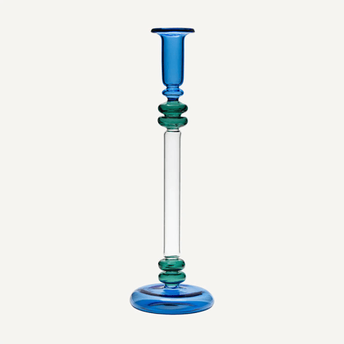 Image showing the Bugle Candlestick, H30cm, Blue & Teal product.