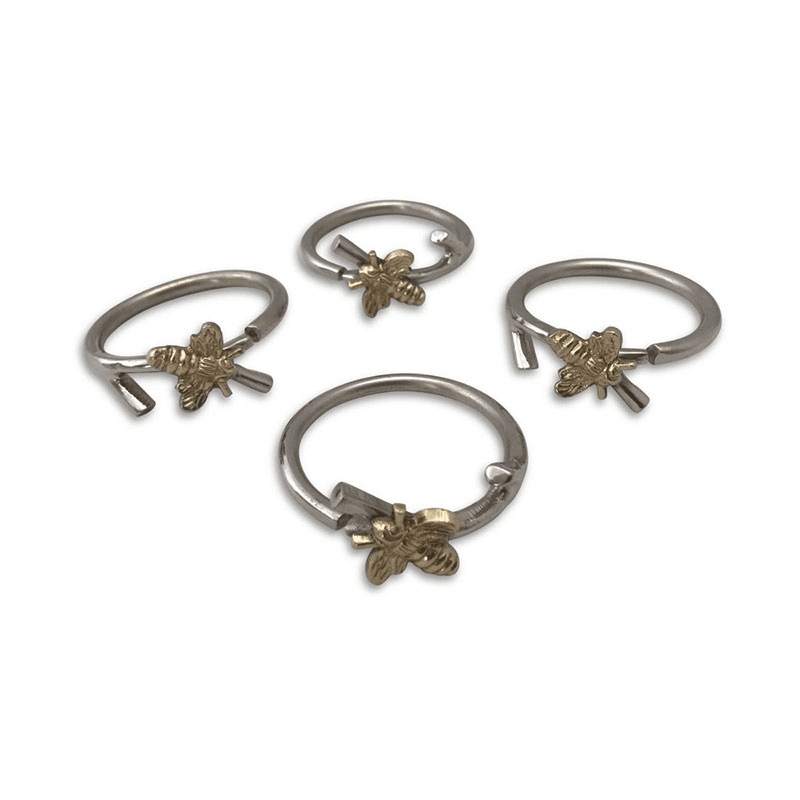 Bee Set of 4 Napkin Rings, D5cm, Silver