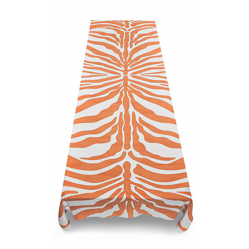 Zebra Linen Tablecloth, 300cm x 165cm, Tangerine Orange
