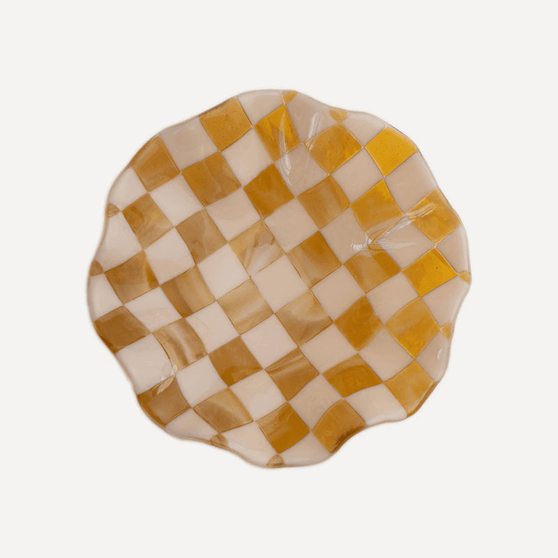 David Perry Bullseye Checkered Wavy Bowl, 25x25x6cm, Almond & Amber