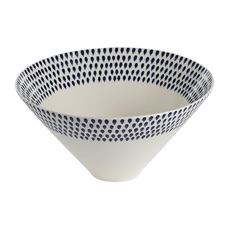Indigo Drop Serving Bowl, D30cm, Cream and Indigo