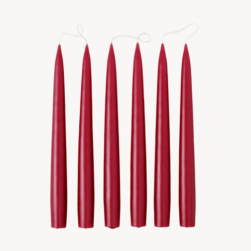 Image showing the Set of 6 Tapered Dinner Candles, H25cm, Burgundy Red product.