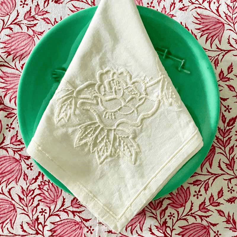 White Rose Embroidered Napkin, 45 x 45cm, White