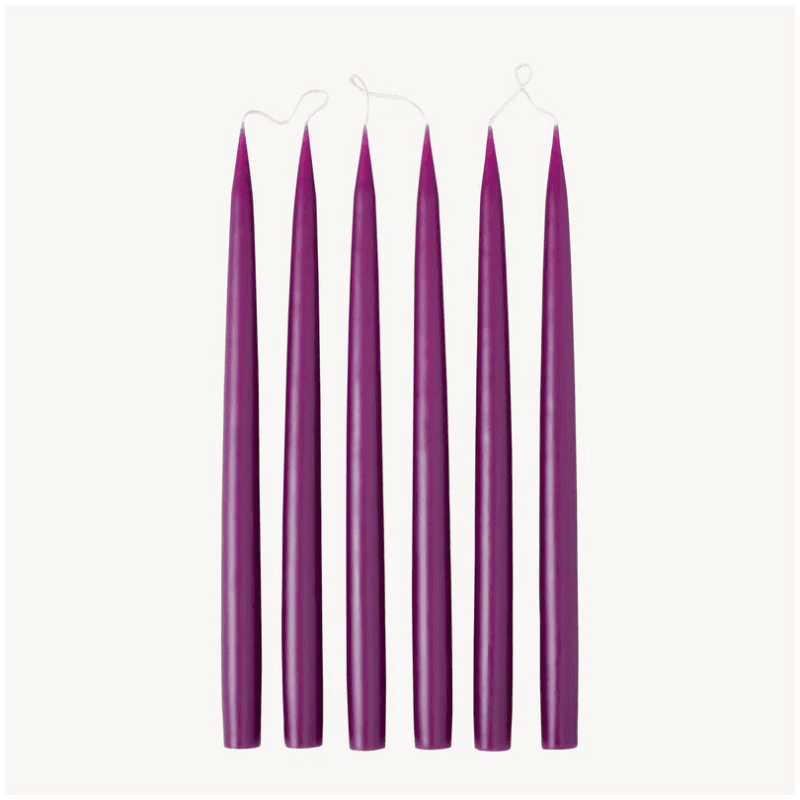 Set of 6 Tapered Dinner Candles, H35cm, Dark Heather