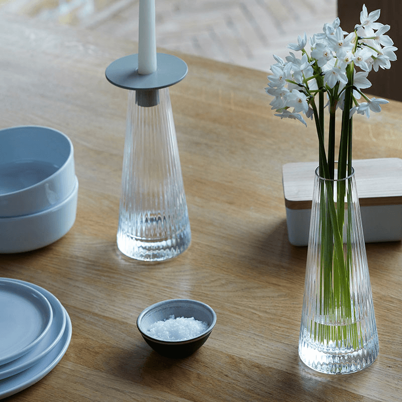Beacon Candle Holder, H22cm, Concrete Grey & Clear