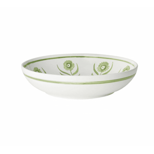 Image showing the Green Summer Flower Shallow Bowl, Hand Painted in Portugal, 24cm product.