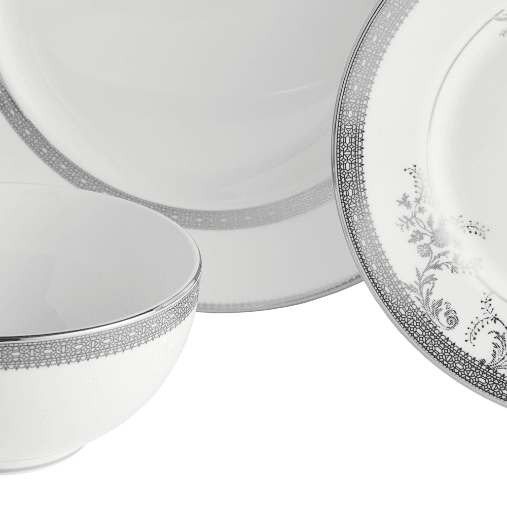Lace 12 Piece Dinnerware Set, Platinum