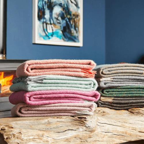 Image showing the Herringbone Throw, 150 x 183cm, Silver Grey & Laurel Green product.