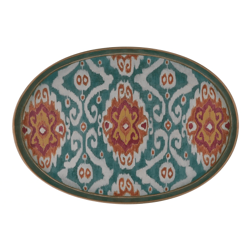 Image showing the Ikat Oval Handpainted Iron Tray, 48 x 39cm, Blue product.