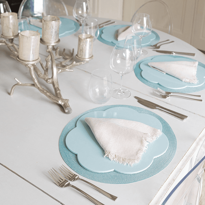 Lacquered Scallop Set of 4 Placemats, D33cm, Blue