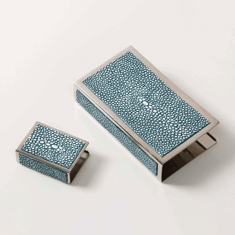 Large Match Box Holder, 13 x 7cm, Teal Shagreen