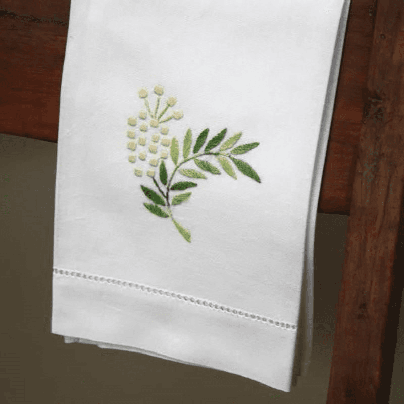Mimosa Hand Towel, White/Green/Cream