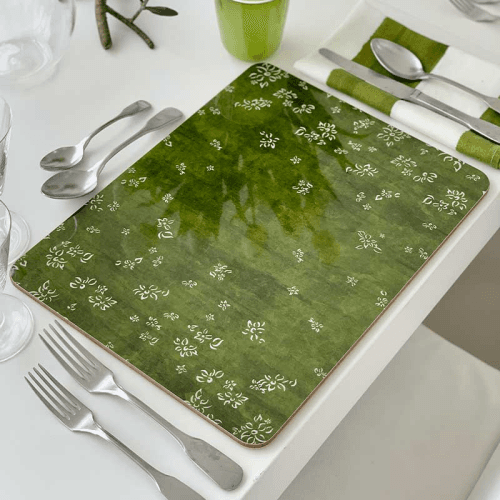 Image showing the Falling Flower Rectangle Placemat, 38 x 29 cm, Avocado Green product.