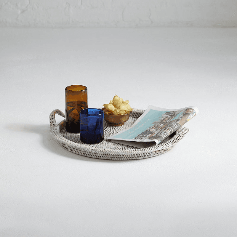 Inle Rattan Tray, D40cm, White