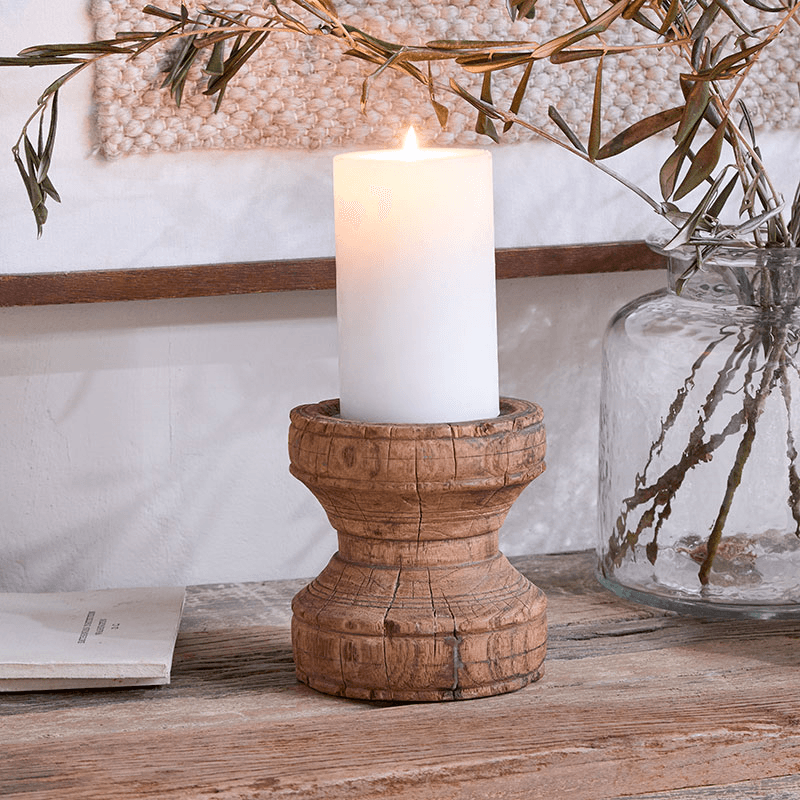 Thoko Reclaimed Round Candlestick, Dark Stain