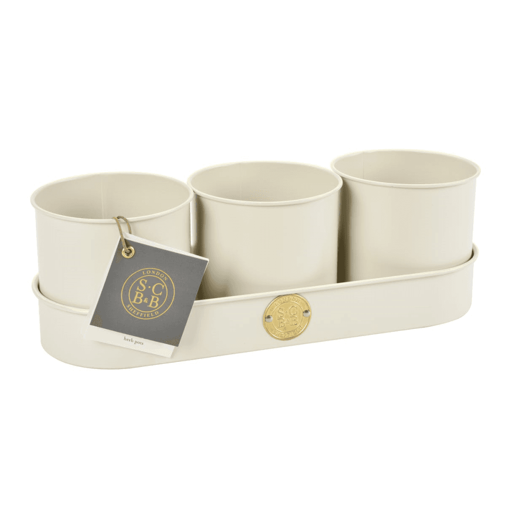 Set of 3 Herb Pots, Cream