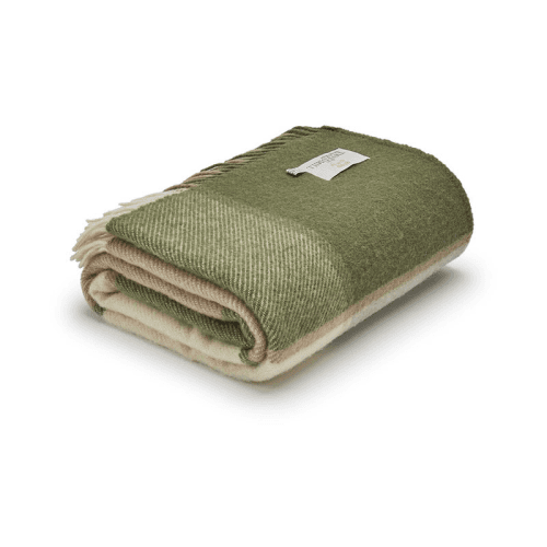 Image showing the Block Check Pure Wool Throw, 150 x 183cm, Olive product.