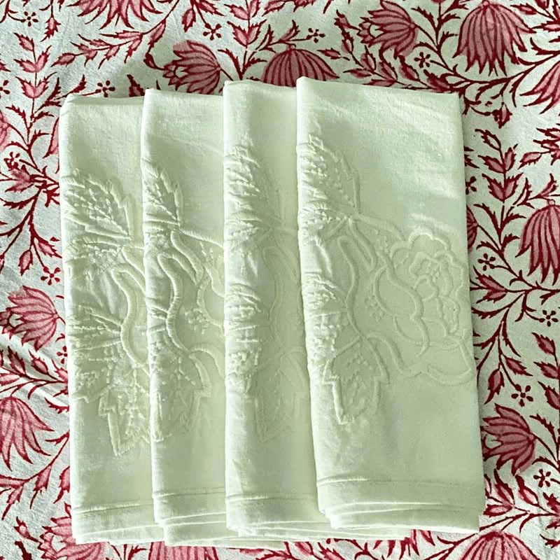 White Rose Embroidered Napkin, 45 x 45cm, White