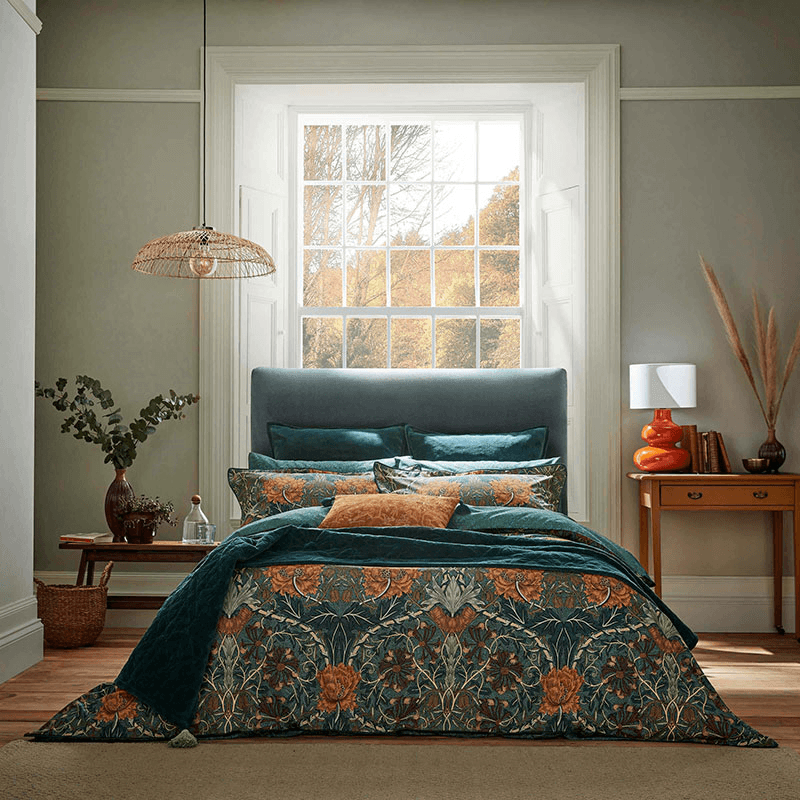 Honeysuckle & Tulip Duvet Cover Set, King, Mulberry & Teal