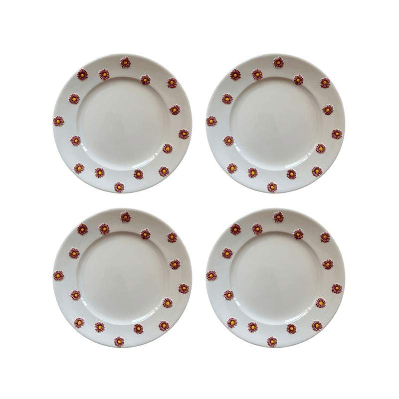 Winter Daisy Set of 4 Dinner Plates, H 3cm, W 28cm, D 28cm, White
