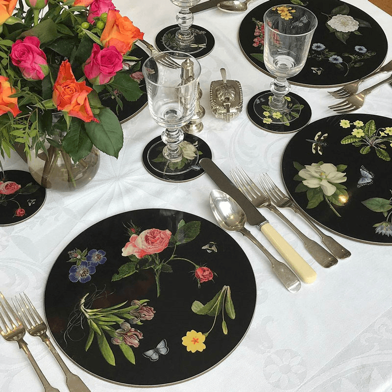 Botanical Set of 4 Coasters, D10cm, Black