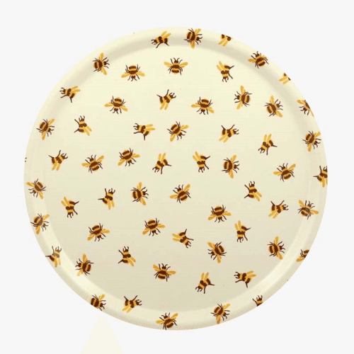 Image showing the Bees Round Birch Tray, 38cm, Yellow product.