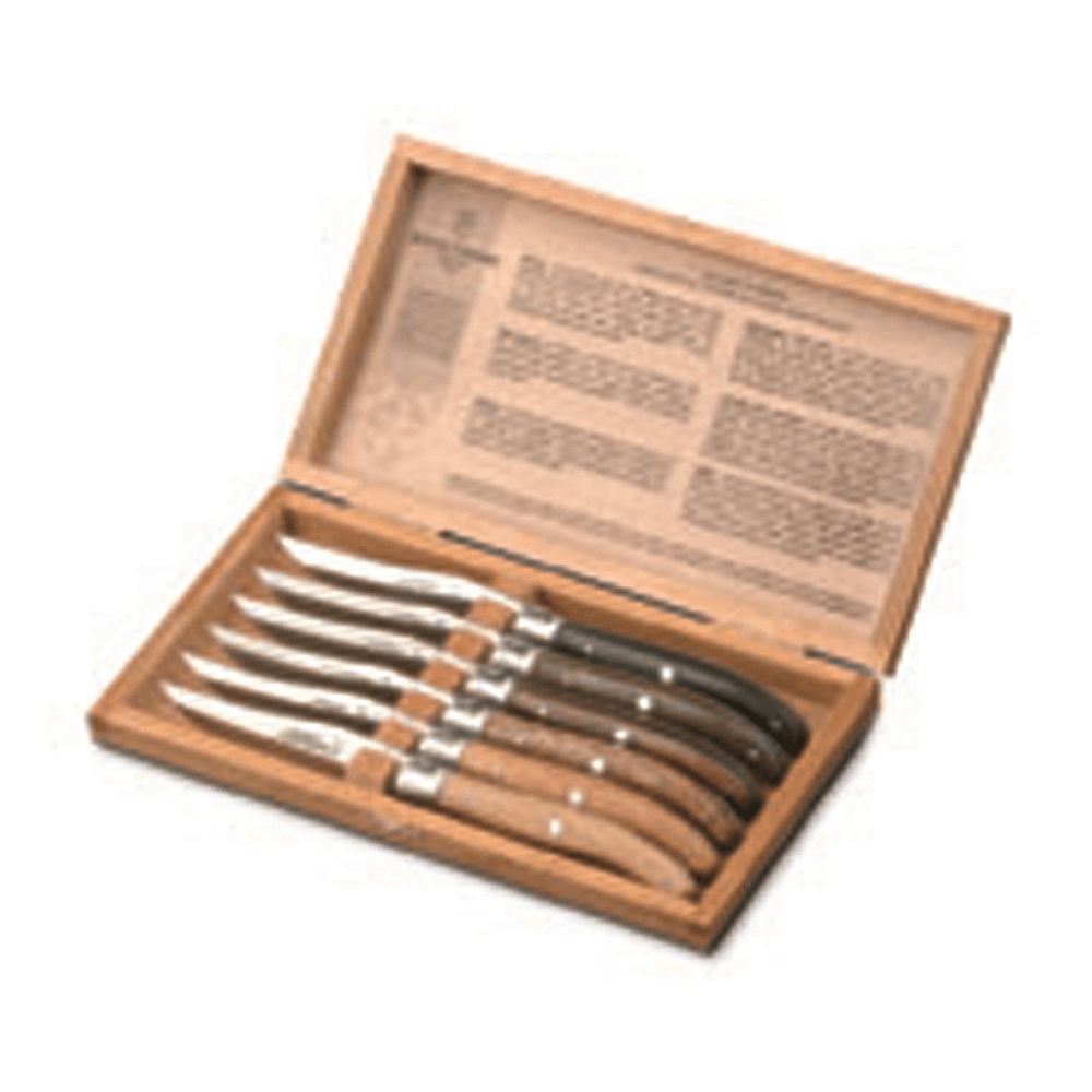 Laguiole Set of 6 steak knives, Mixture Of 6 Woods