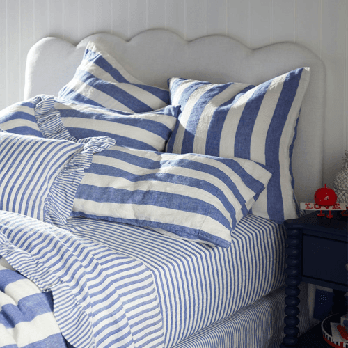 Image showing the Cora Stripe Linen Housewife Pillowcase, Standard, Cobalt product.