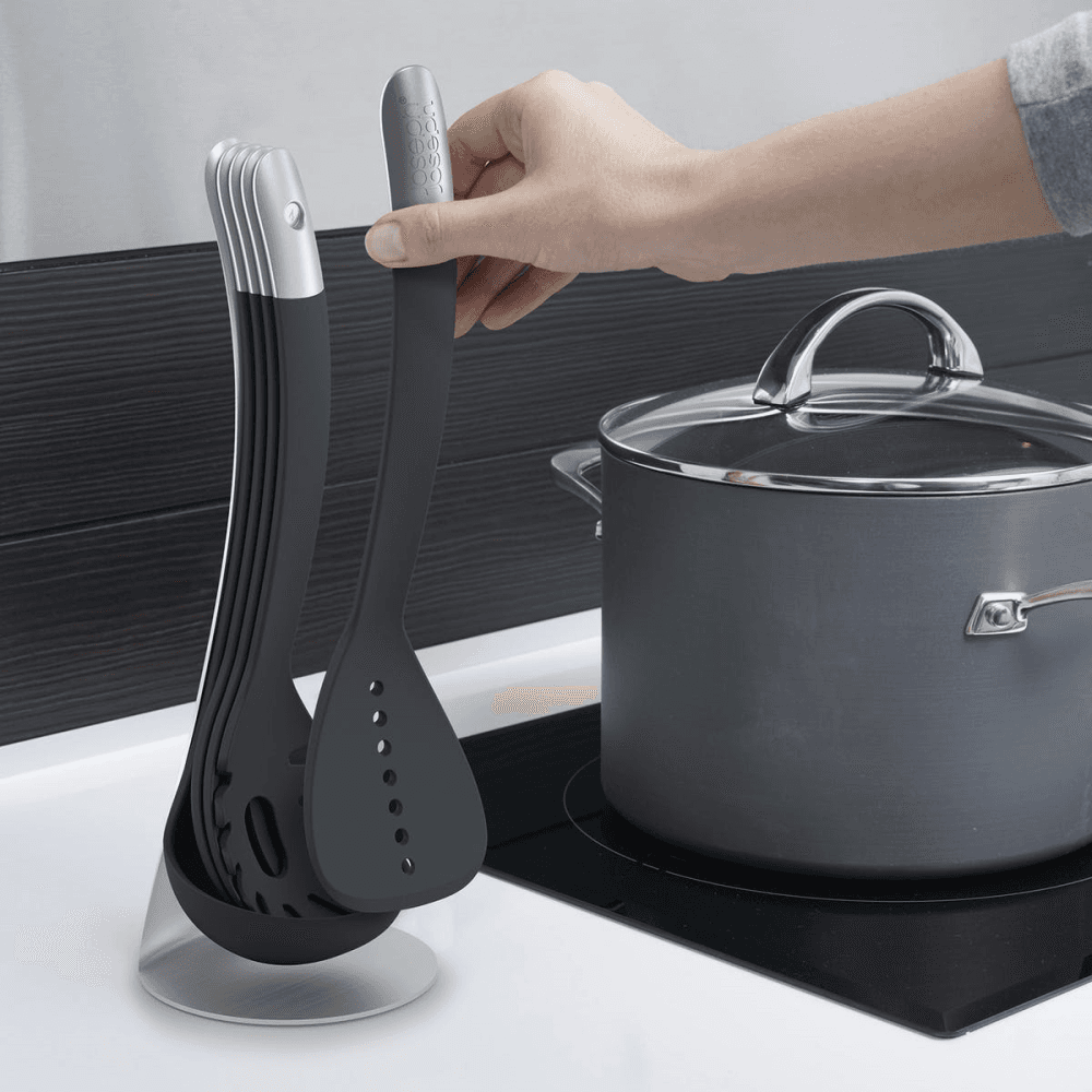 Nest 5 piece utensil set with holder, Black