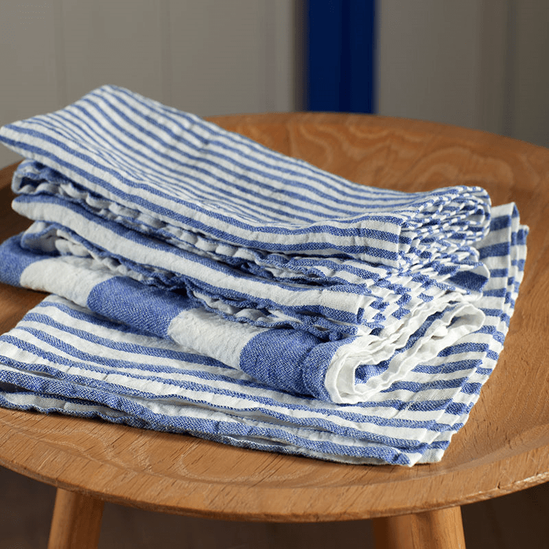 Cora Wide Stripe Set of 4 Napkins, 47 x 47cm, Blue