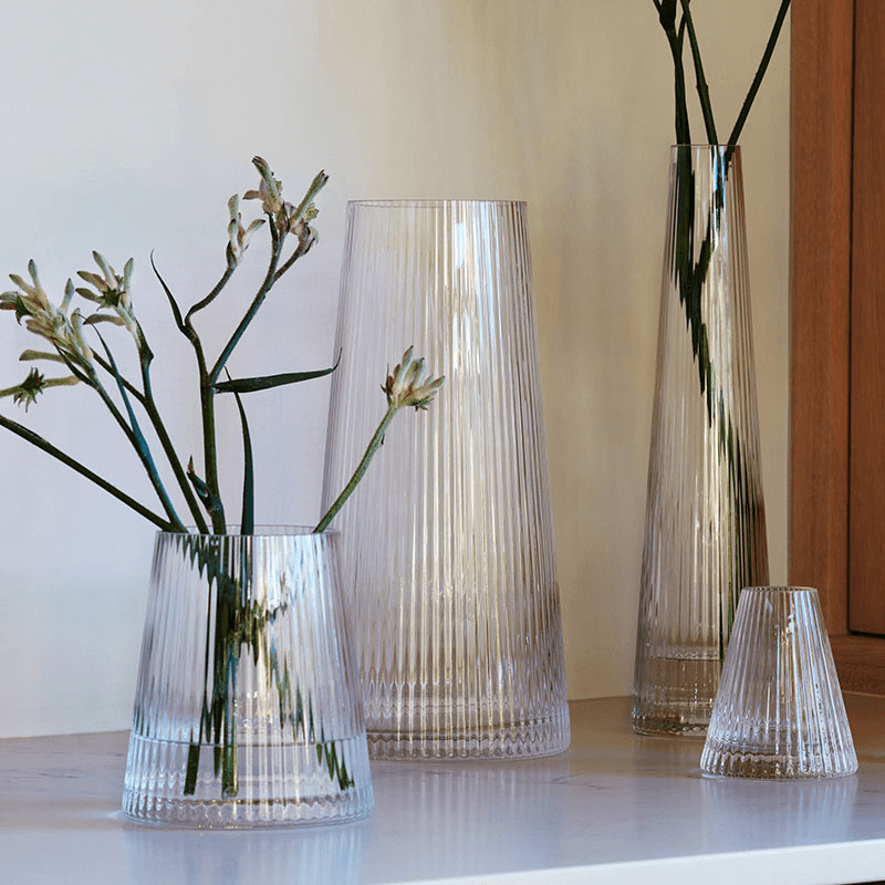 Beacon Candle Holder, H14cm, Concrete Grey & Clear