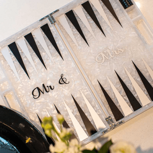 Image showing the Mr & Mrs Backgammon Board, L45 x W38cm, Black & White product.