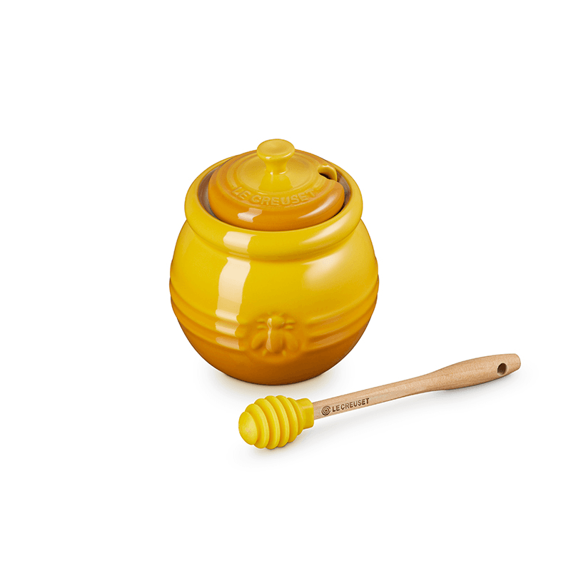 Stoneware Honey pot and dipper, 450ml, Dijon