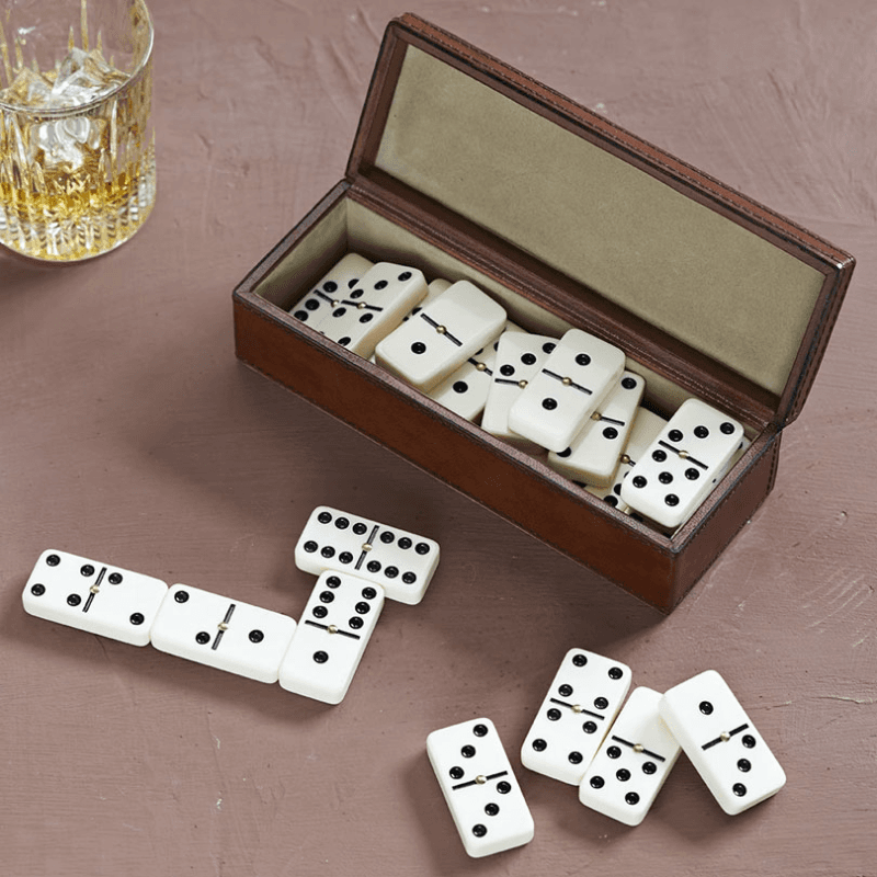 Leather Dominoes Set, Conker Brown