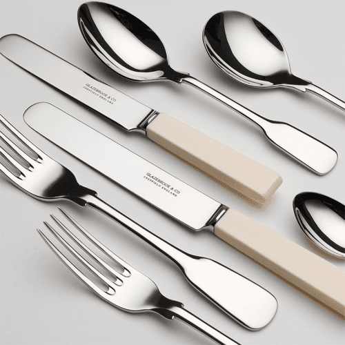 Image showing the 7-Piece Place Setting- Fiddle, Cream Square Knives, Parallel Blades product.