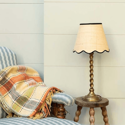 Image showing the Raffia Scallop Small Lampshade, Black Trim product.