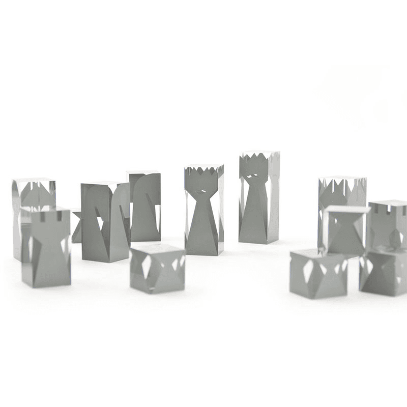 Acrylic Chess Set, 44 x 44cm, Grey