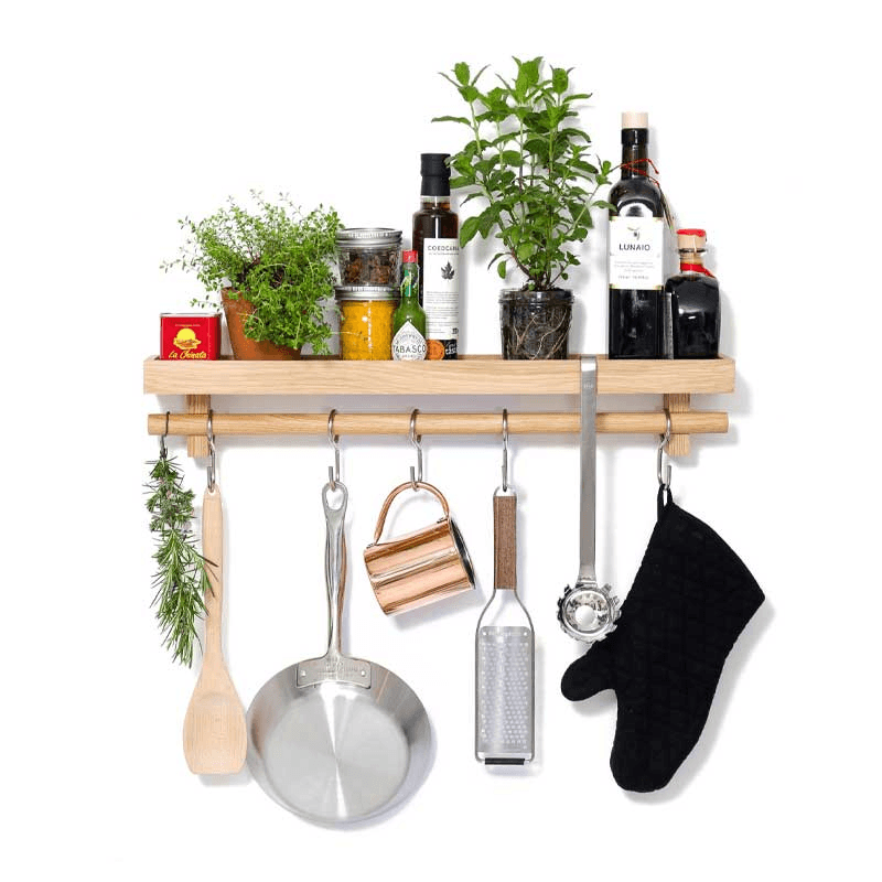 Cookhouse Utensils rail shelf, H10.5 x W61 x D10cm, Natural Oak
